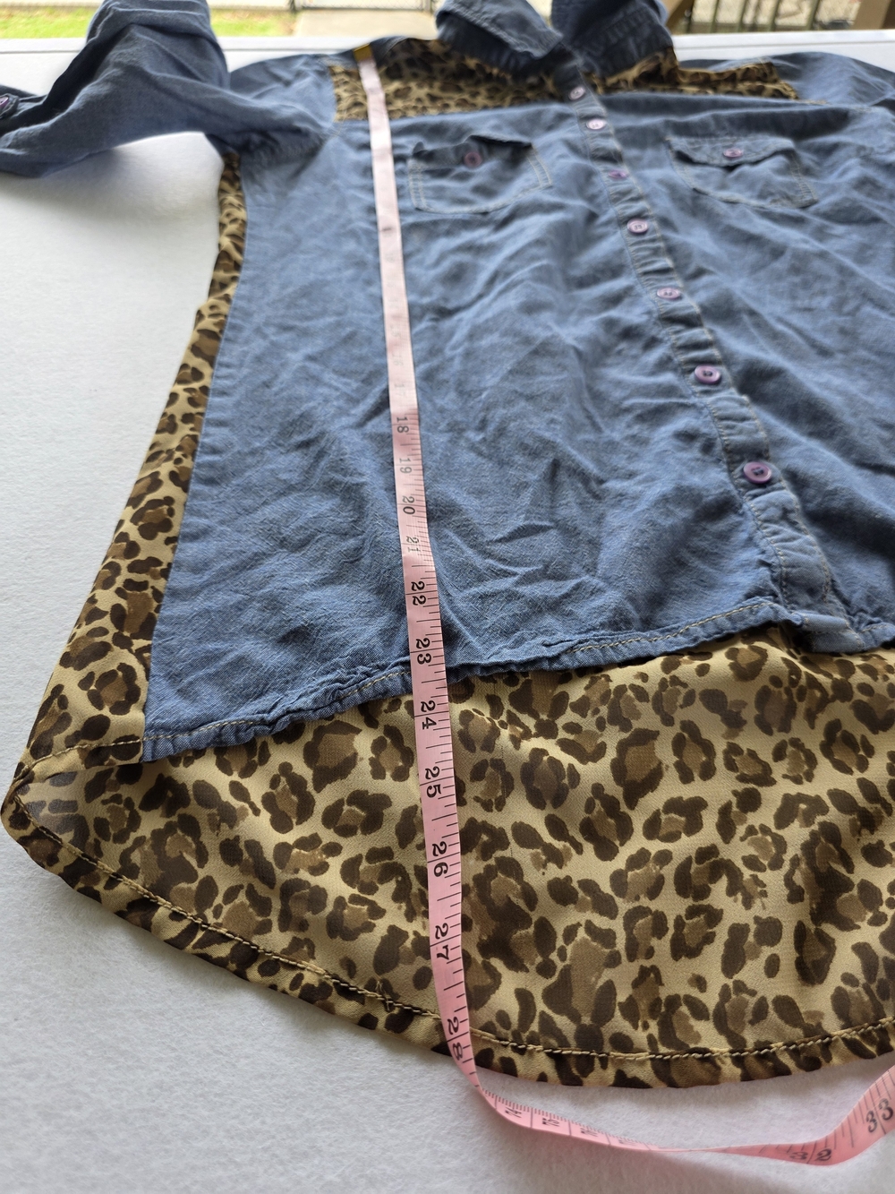 Truth Denim Button-Down Shirt with Leopard Trim - Picture 4 of 7
